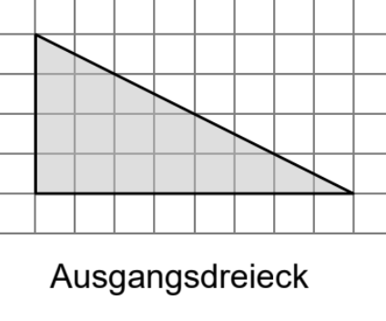 Graues rechtwinkliges Dreieck auf kariertem Hintergrund mit der Beschriftung „Ausgangsdreieck“